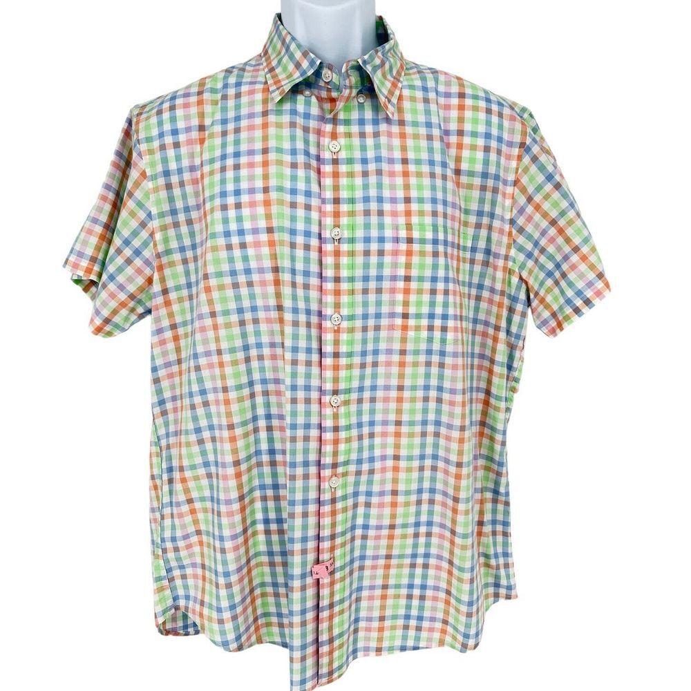 J. Crew Flex‎ Men's SZ L Pastel Plaid Button Down Shirt Short Sleeves Multicolor